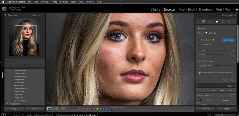 eliminar granos en lightroom