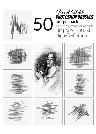 50 Pencil Sketch Brush Bundle full